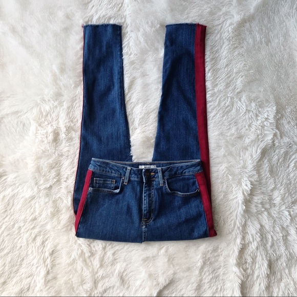 Forever twenty one red tuxedo stripe high rise raw hem cropped jeans Sz … - Picture 6 of 10